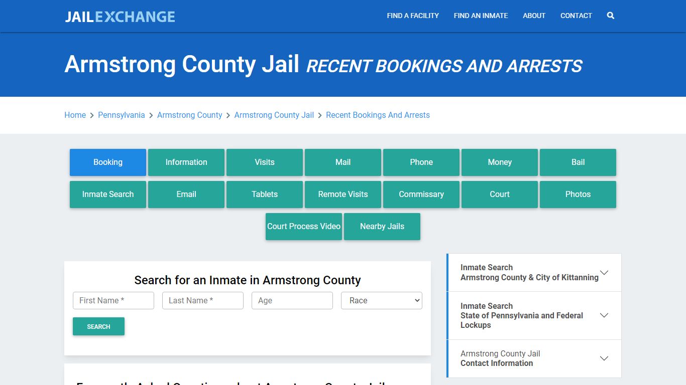 Armstrong County Jail PA Recent Arrests and Bookings