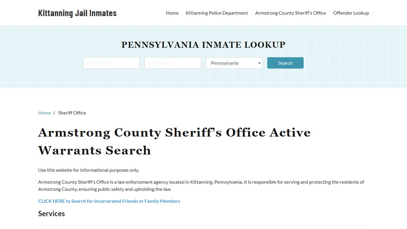 Armstrong County Sheriff Office, PA Warrant Lookup