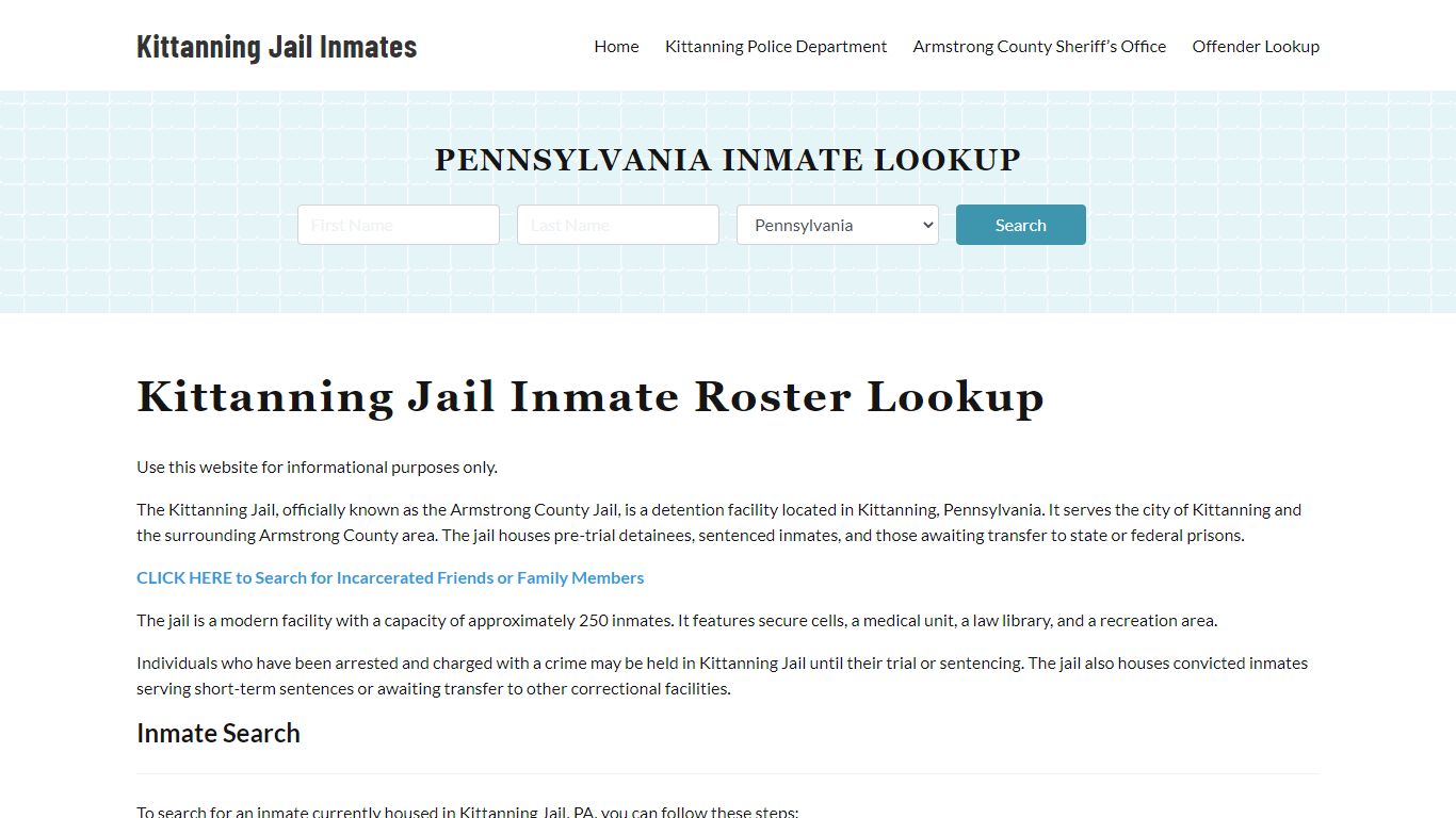 Kittanning Jail Inmate Roster, Armstrong County, PA, Offender Search